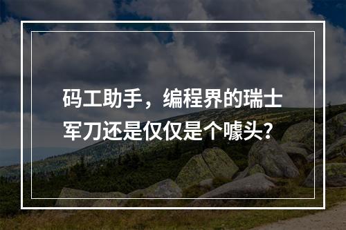 码工助手,编程界的瑞士军刀还是仅仅是个噱头?