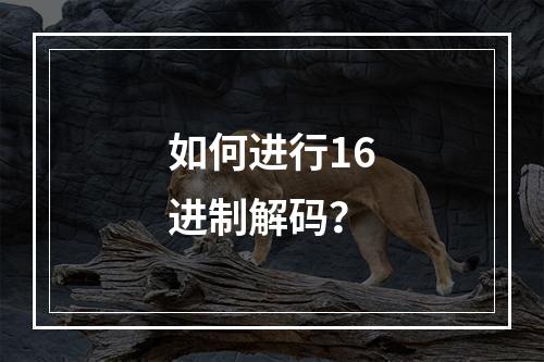 如何进行16进制解码?