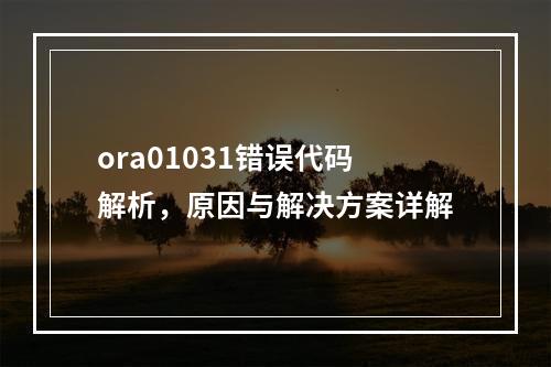 ora01031错误代码解析,原因与解决方案详解