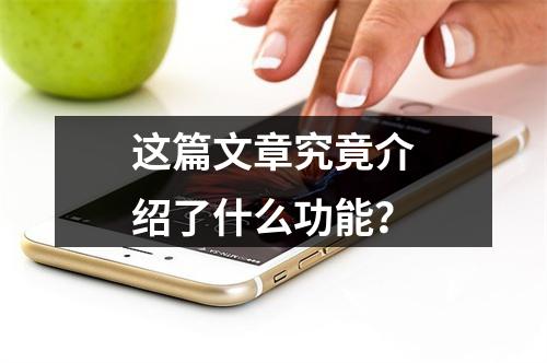 这篇文章究竟介绍了什么功能?