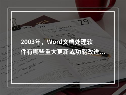2003年,Word文档处理软件有哪些重大更新或功能改进?