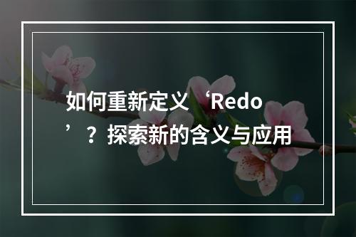 如何重新定义‘Redo’?探索新的含义与应用