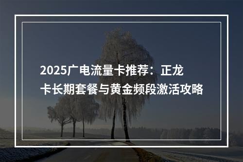 2025广电流量卡推荐：正龙卡长期套餐与黄金频段激活攻略