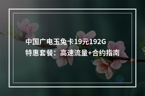 中国广电玉兔卡19元192G特惠套餐：高速流量+合约指南