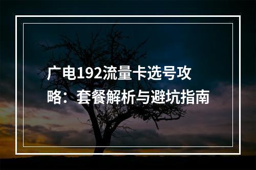 广电192流量卡选号攻略：套餐解析与避坑指南