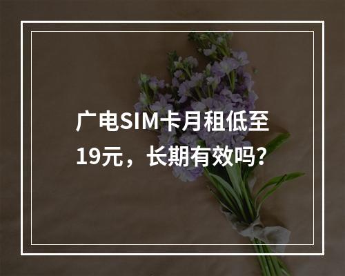 广电SIM卡月租低至19元，长期有效吗？