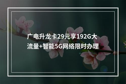 广电升龙卡29元享192G大流量+智能5G网络限时办理