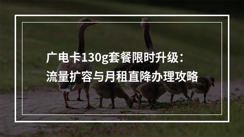 广电卡130g套餐限时升级：流量扩容与月租直降办理攻略