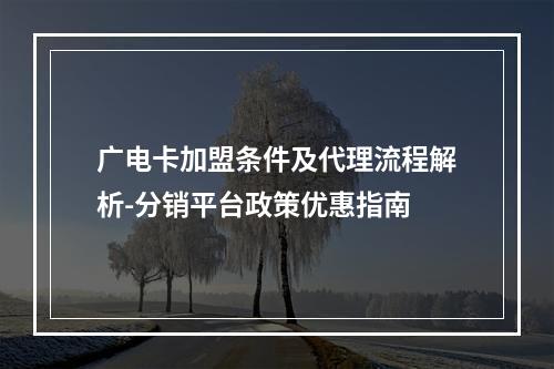 广电卡加盟条件及代理流程解析-分销平台政策优惠指南