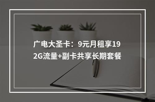广电大圣卡：9元月租享192G流量+副卡共享长期套餐