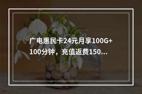 广电惠民卡24元月享100G+100分钟，充值返费150元
