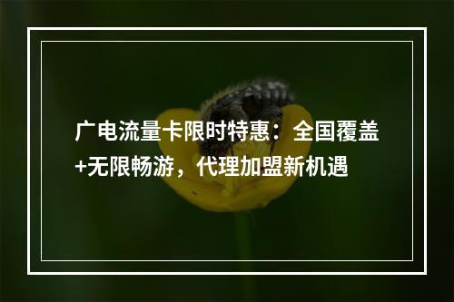 广电流量卡限时特惠：全国覆盖+无限畅游，代理加盟新机遇