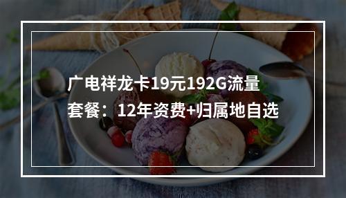 广电祥龙卡19元192G流量套餐：12年资费+归属地自选