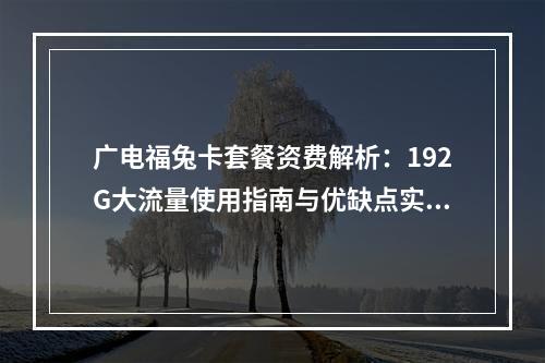 广电福兔卡套餐资费解析：192G大流量使用指南与优缺点实测