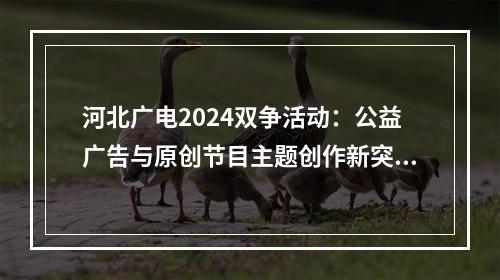 河北广电2024双争活动：公益广告与原创节目主题创作新突破