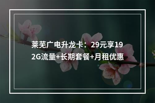 莱芜广电升龙卡：29元享192G流量+长期套餐+月租优惠