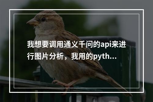 我想要调用通义千问的api来进行图片分析,我用的python要怎么来调用呢