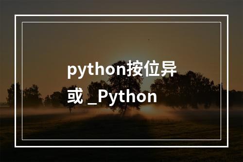 python按位异或 _Python