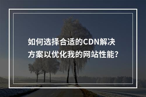 如何选择合适的CDN解决方案以优化我的网站性能?