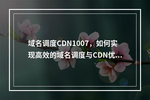 域名调度CDN1007,如何实现高效的域名调度与CDN优化?