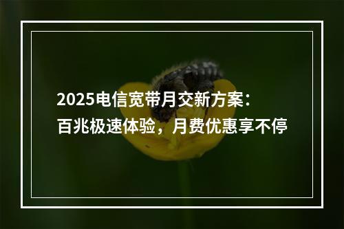 2025电信宽带月交新方案：百兆极速体验，月费优惠享不停