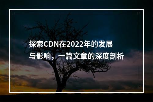 探索CDN在2022年的发展与影响,一篇文章的深度剖析
