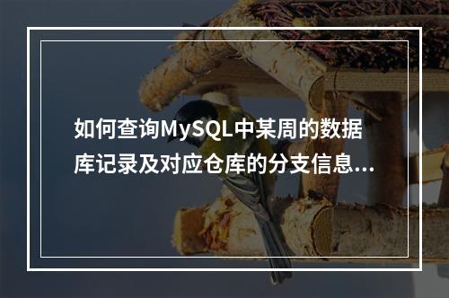 如何查询MySQL中某周的数据库记录及对应仓库的分支信息?