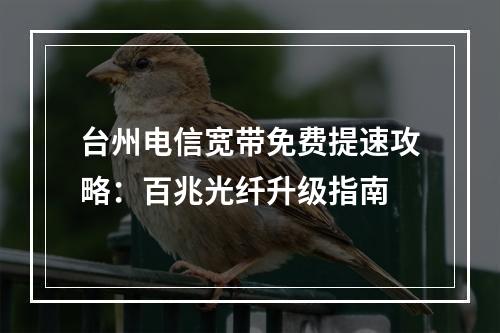 台州电信宽带免费提速攻略：百兆光纤升级指南