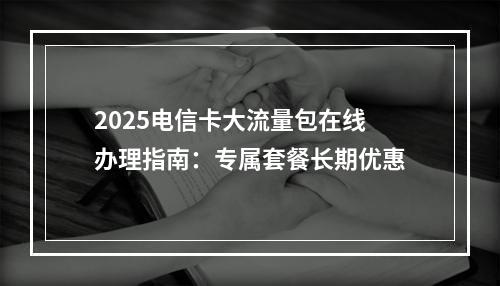 2025电信卡大流量包在线办理指南：专属套餐长期优惠