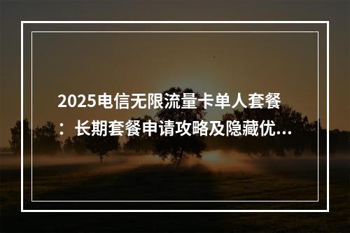 2025电信无限流量卡单人套餐：长期套餐申请攻略及隐藏优惠