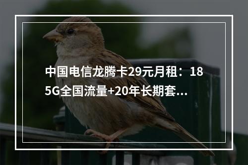 中国电信龙腾卡29元月租：185G全国流量+20年长期套餐