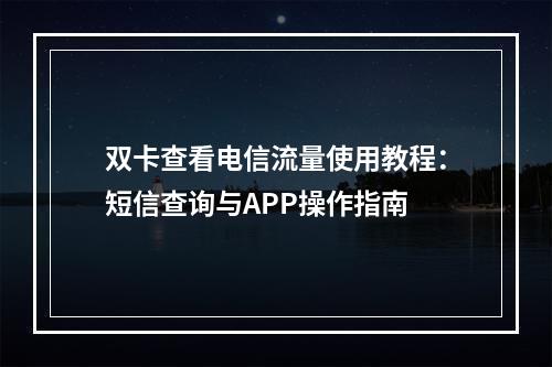 双卡查看电信流量使用教程：短信查询与APP操作指南