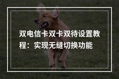 双电信卡双卡双待设置教程：实现无缝切换功能