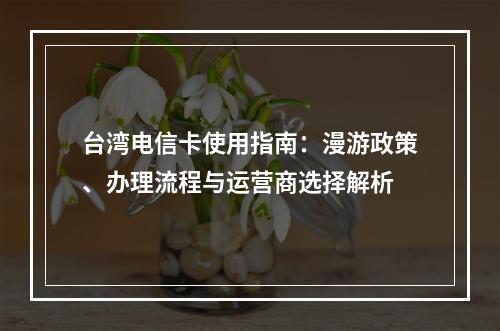 台湾电信卡使用指南：漫游政策、办理流程与运营商选择解析