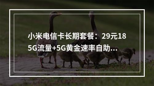 小米电信卡长期套餐：29元185G流量+5G黄金速率自助激活