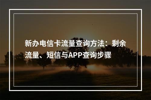 新办电信卡流量查询方法：剩余流量、短信与APP查询步骤