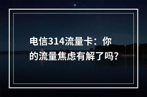 电信314流量卡：你的流量焦虑有解了吗？