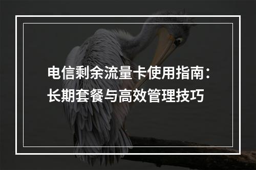 电信剩余流量卡使用指南：长期套餐与高效管理技巧