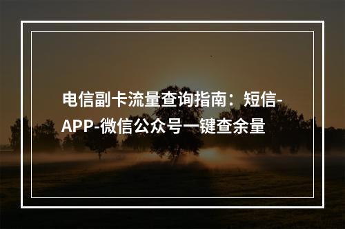 电信副卡流量查询指南：短信-APP-微信公众号一键查余量