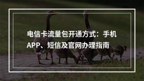电信卡流量包开通方式：手机APP、短信及官网办理指南