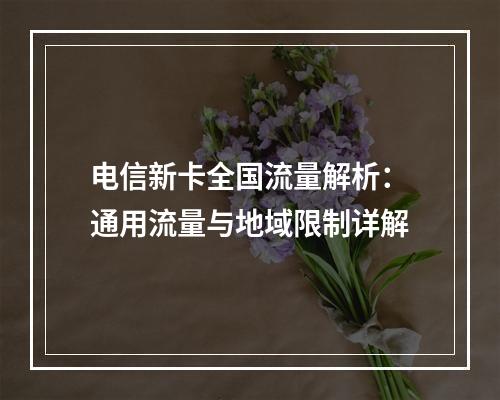 电信新卡全国流量解析：通用流量与地域限制详解