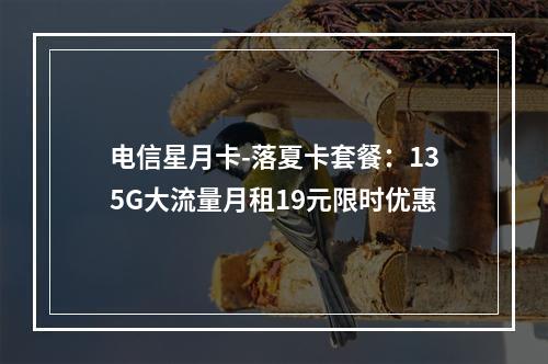 电信星月卡-落夏卡套餐：135G大流量月租19元限时优惠