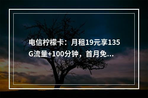 电信柠檬卡：月租19元享135G流量+100分钟，首月免费用