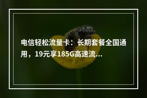 电信轻松流量卡：长期套餐全国通用，19元享185G高速流量