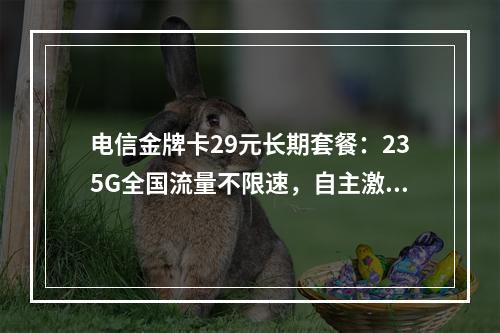 电信金牌卡29元长期套餐：235G全国流量不限速，自主激活