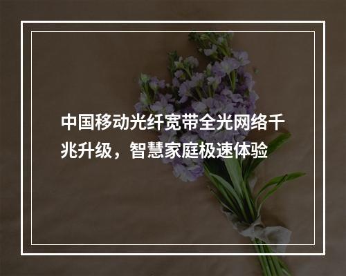 中国移动光纤宽带全光网络千兆升级，智慧家庭极速体验