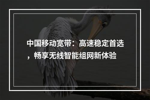 中国移动宽带：高速稳定首选，畅享无线智能组网新体验