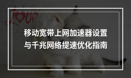 移动宽带上网加速器设置与千兆网络提速优化指南
