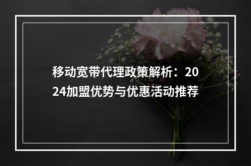 移动宽带代理政策解析：2024加盟优势与优惠活动推荐