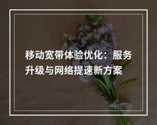 移动宽带体验优化：服务升级与网络提速新方案